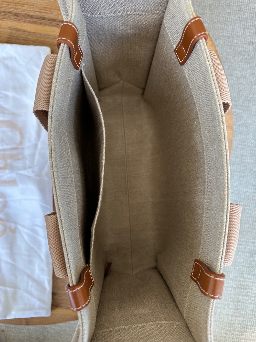 Chloe Woody Medium - Canvas and Tan Leather Trim Tote Bag - Picture 4 of 5